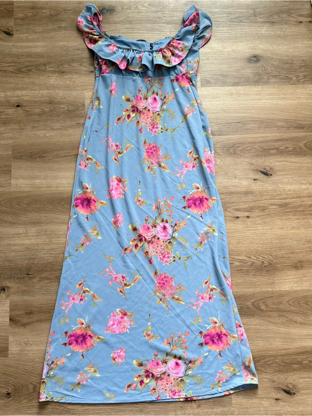 Wild Fable Powder Blue Floral Ruffle-Shoulder M Dress Fairy Ethereal Whimsy - Picture 4 of 9